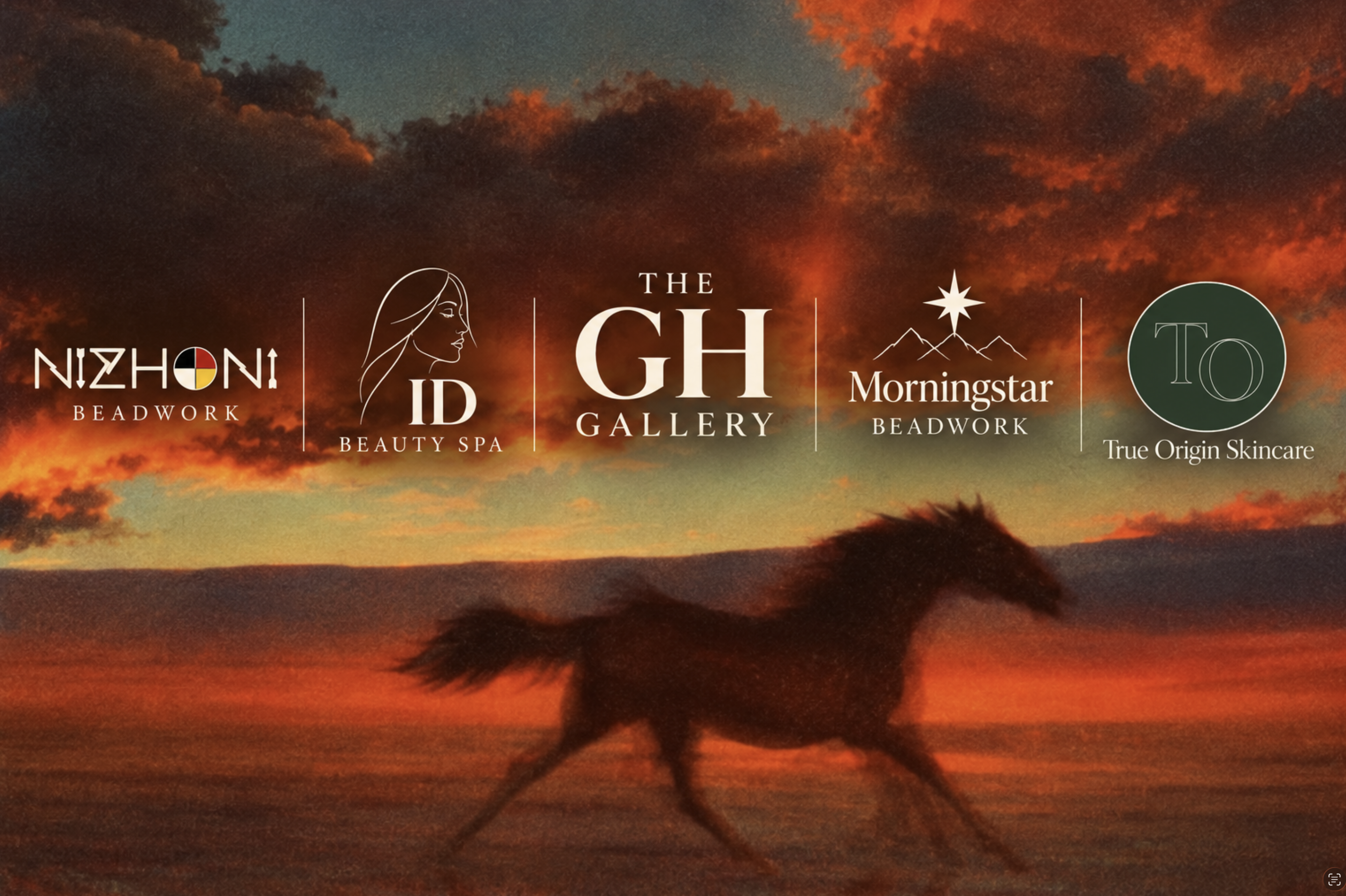 Wild Mercy sponsors — Nizhoni Beadwork, ID Beauty Spa, The GH Gallery, Morningstar Beadwork, True Origin Skincare